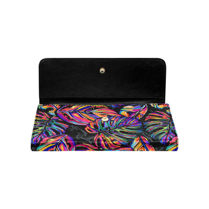 Neon Color Tropical Palm Leaves Women's Trifold Wallet