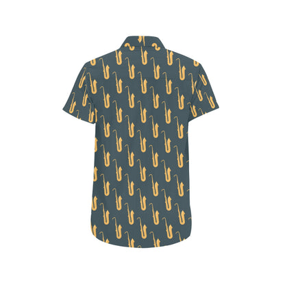 Saxophone Print Design LKS401 Men Short Sleeve Button Up Shirt