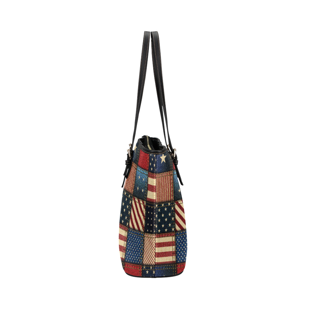 American flag Patchwork Design Leather Tote Bag