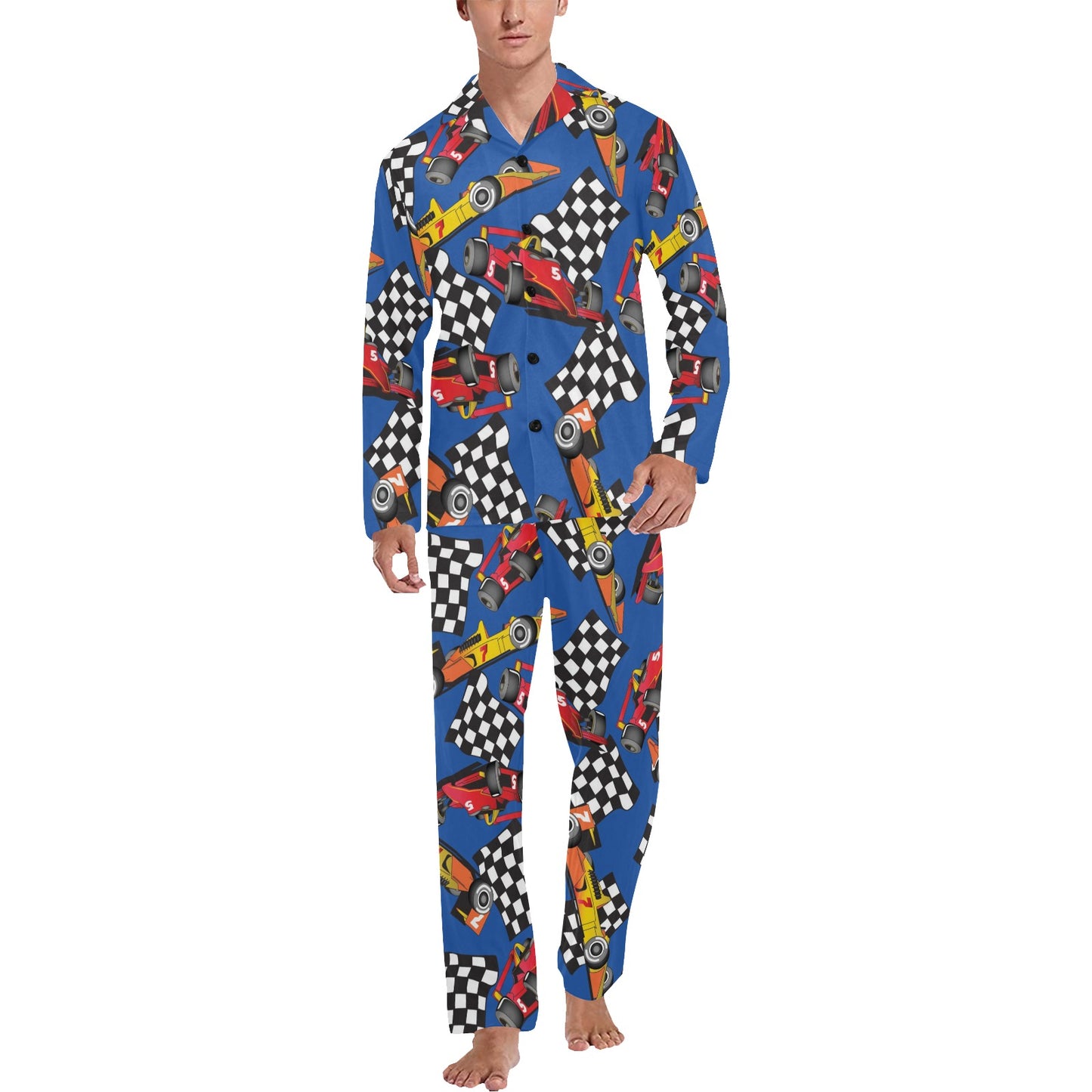 Racing Pattern Print Design A01 Men's Long Pajama Set
