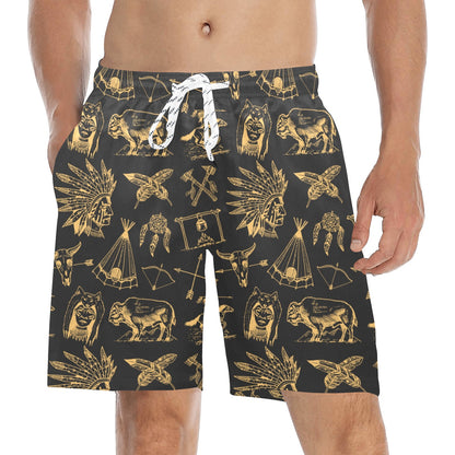 American indian Gold Style Men's Swim Trunks Beach Shorts