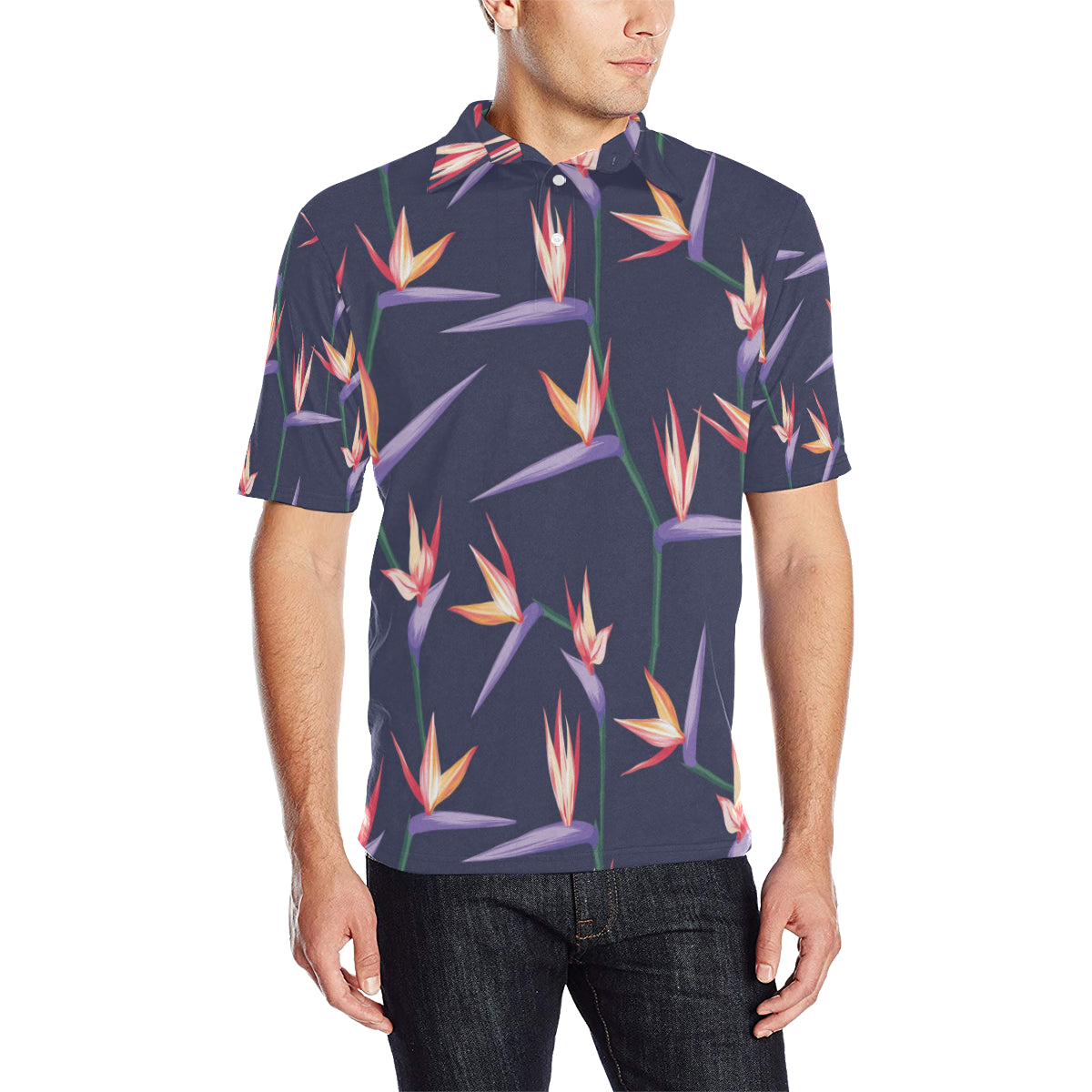 Bird Of Paradise Pattern Print Design BOP015 Men Polo Shirt