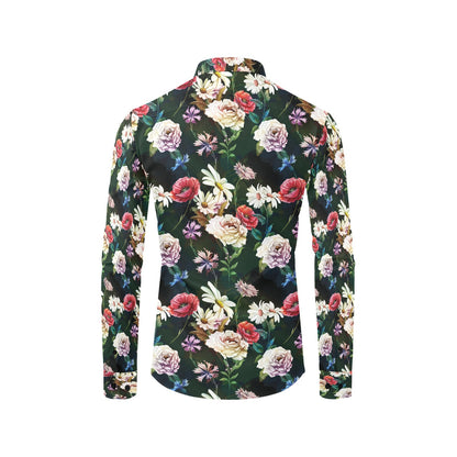 Summer Floral Print Design LKS303 Men's Long Sleeve Dress Shirt