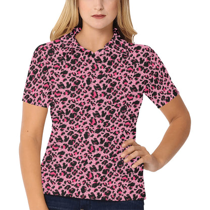 Cheetah Pink Pattern Print Design 01 Women's Polo Shirt