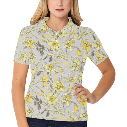 Daffodils Pattern Print Design DF05 Women's Polo Shirt