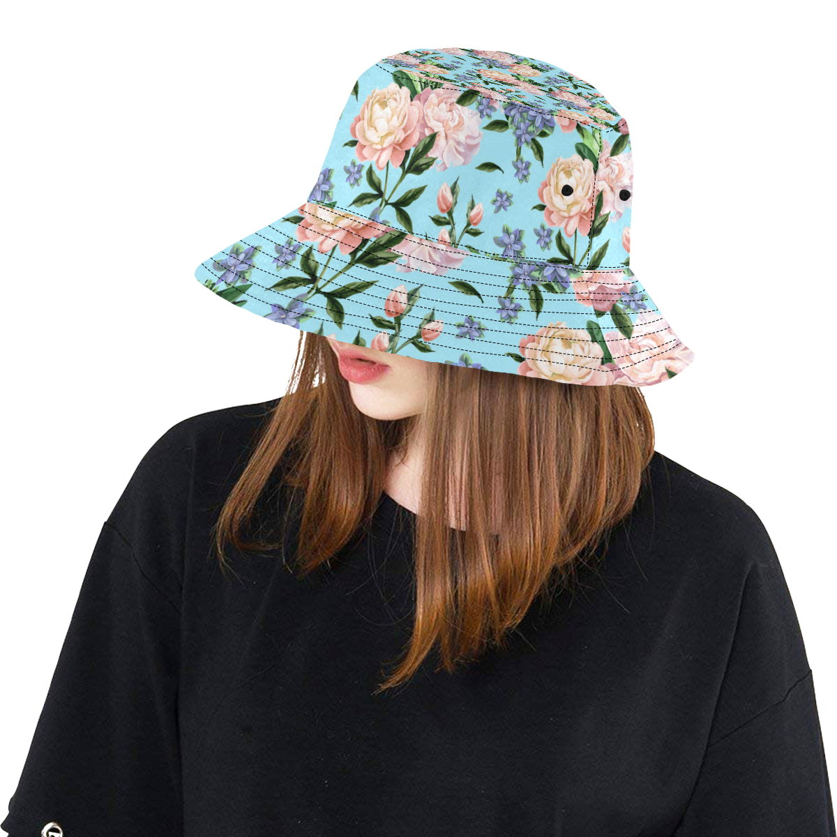 Peony Pattern Print Design PE02 Unisex Bucket Hat