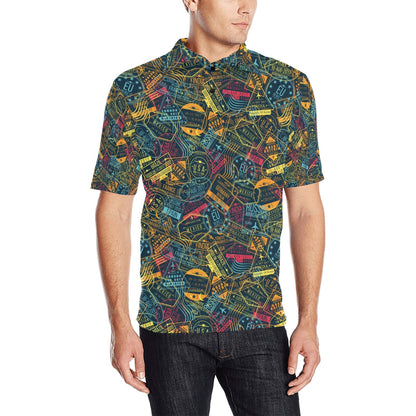 Travel Stamp Colorful Print Design LKS304 Men Polo Shirt