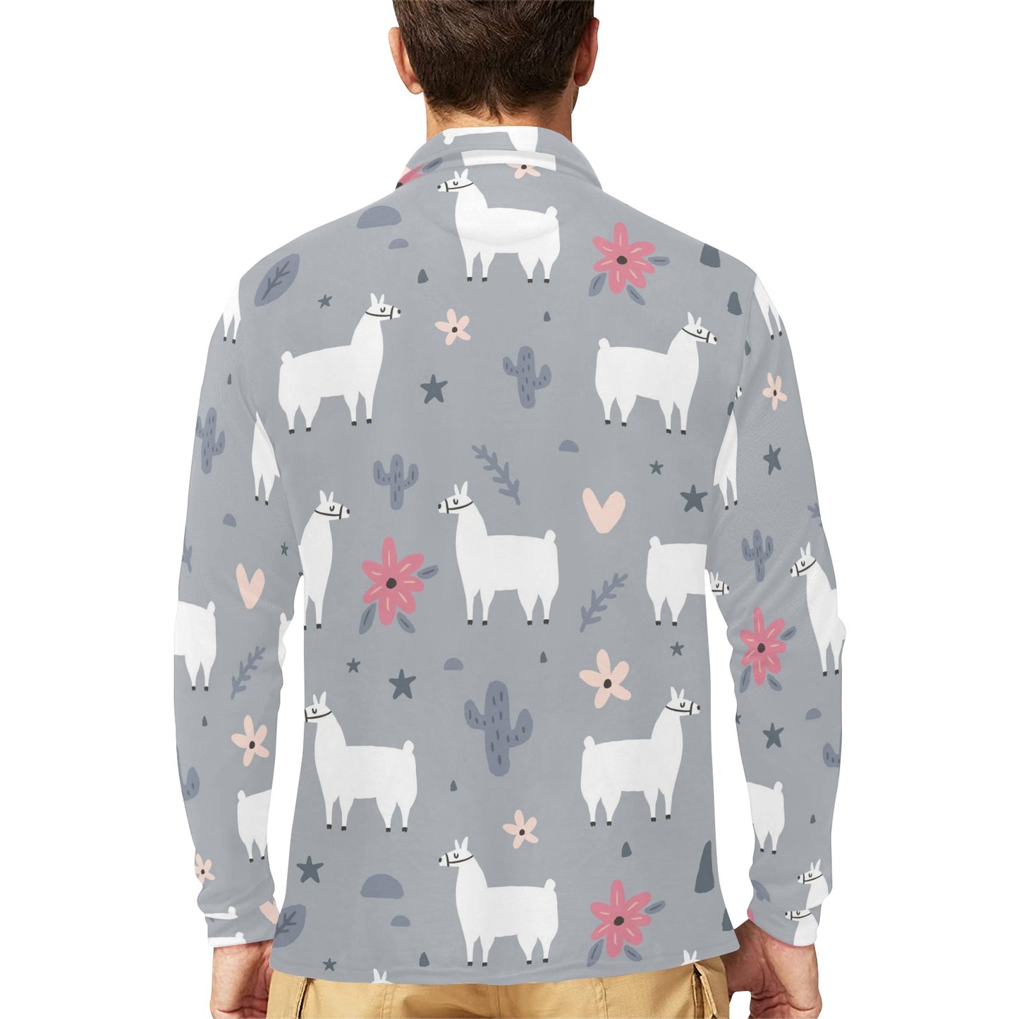 Llama Pattern Print Design 010 Long Sleeve Polo Shirt For Men's