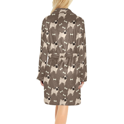 Pug Pattern Print Design A02 Women's Fleece Robe