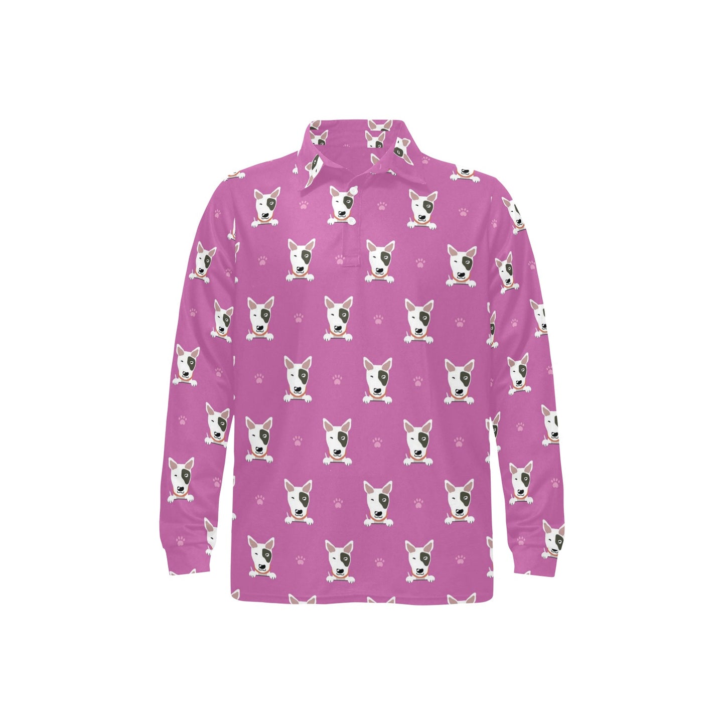 Bull Terrier Happy Print Pattern Long Sleeve Polo Shirt For Men's