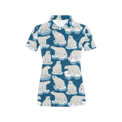Polar Bear Pattern Print Design PB03 Women's Polo Shirt