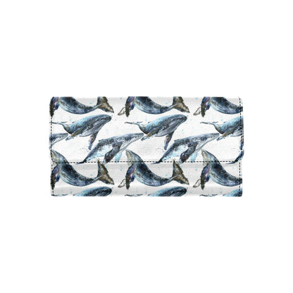 Blue Whale Pattern Print Design 03 Women's Trifold Wallet