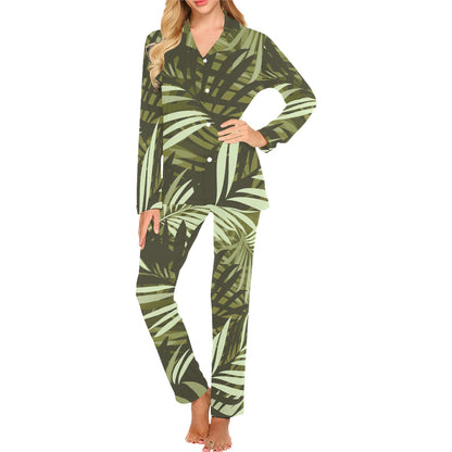Palm Leaves Pattern Print Design PL05 Women's Long Pajama Set