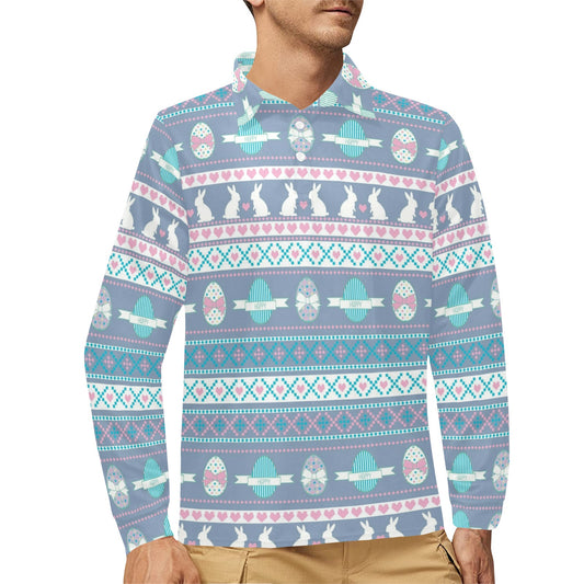 Easter Eggs Pattern Print Design RB013 Long Sleeve Polo Shirt For Men's