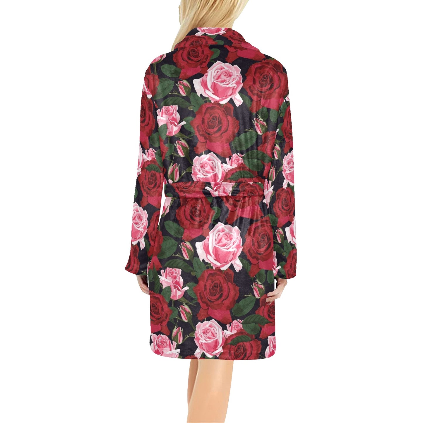Rose Red Pink Pattern Print Design RO01 Women's Fleece Robe