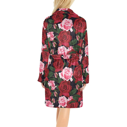 Rose Red Pink Pattern Print Design RO01 Women's Fleece Robe