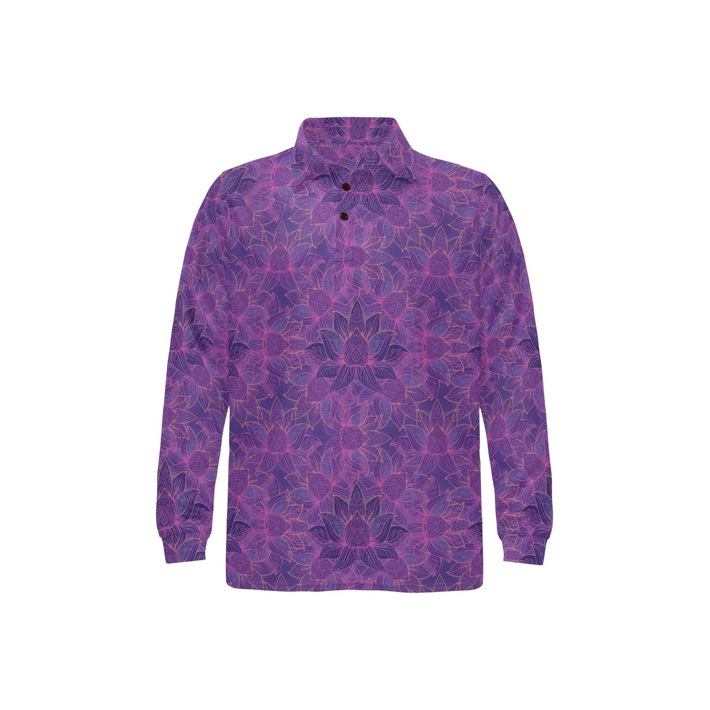 Bohemian Lotus Mandala Style Long Sleeve Polo Shirt For Men's