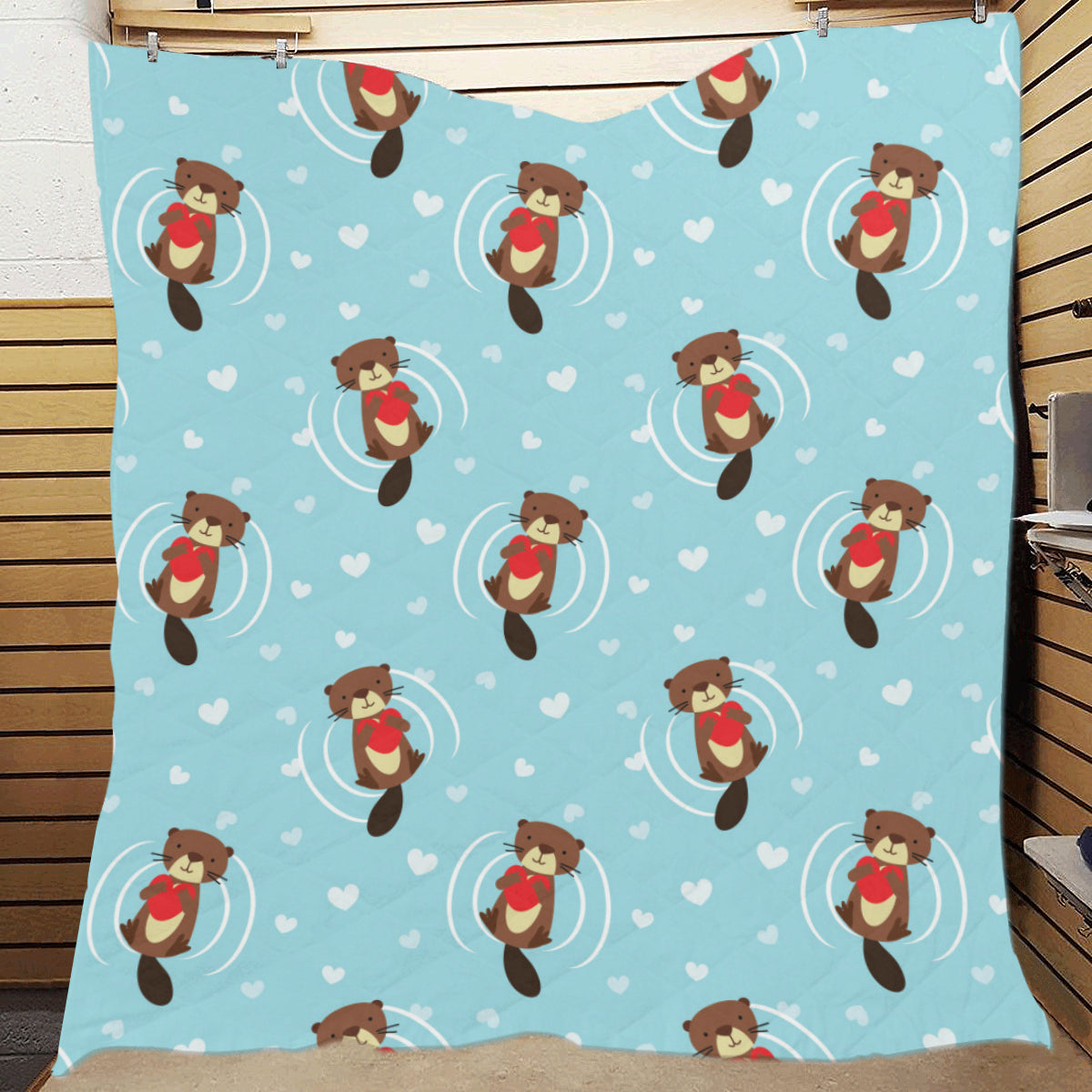 Sea Otter Cute Pattern Print Design 04 Premium Quilt