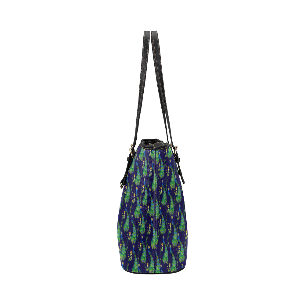Peacock Art Design Print Leather Tote Bag