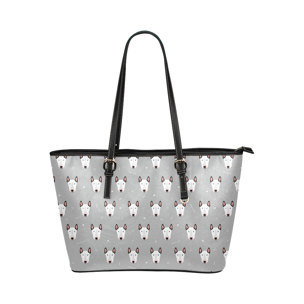 Bull Terrier Head Print Pattern Leather Tote Bag