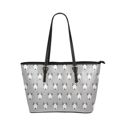 Bull Terrier Head Print Pattern Leather Tote Bag