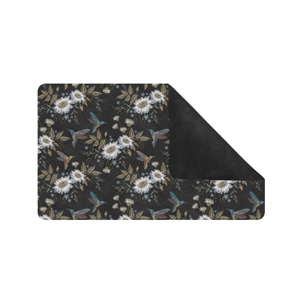 Hummingbird with Embroidery Themed Print Rubber Doormat