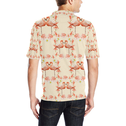 Flamingo Hibiscus Print Pattern Men Polo Shirt