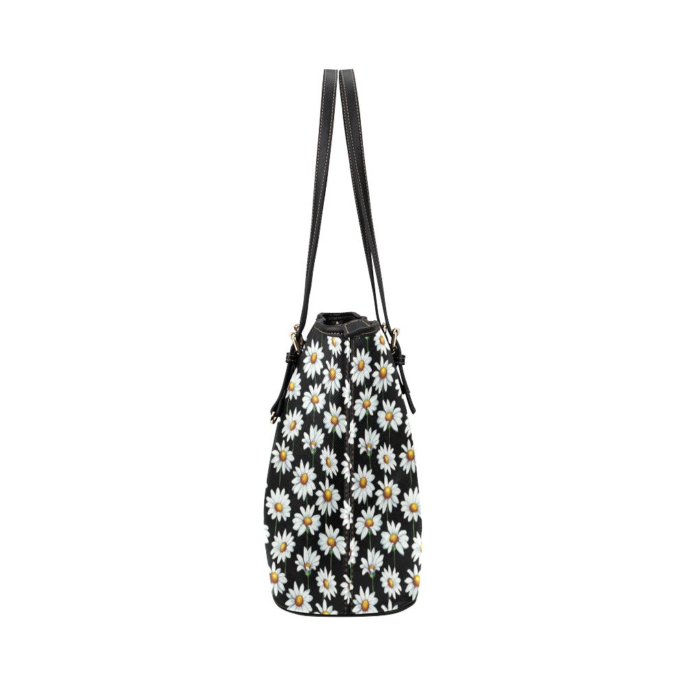 Daisy Print Pattern Leather Tote Bag