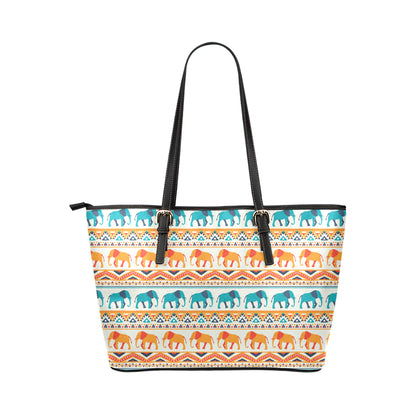 Elephant Aztec Ethnic Print Pattern Leather Tote Bag