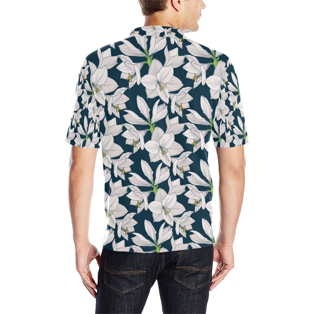 Amaryllis Pattern Print Design AL02 Men Polo Shirt