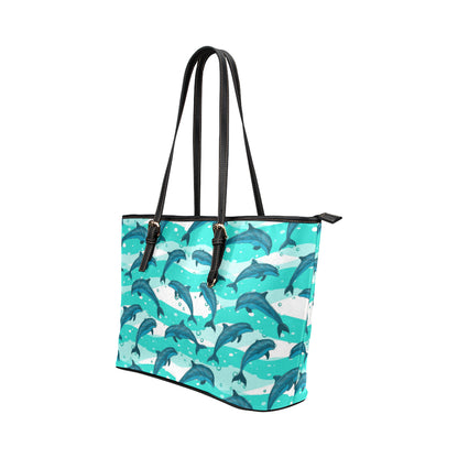 Dolphin Design Print Pattern Leather Tote Bag