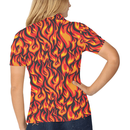 Flame Fire Print Pattern Women's Polo Shirt