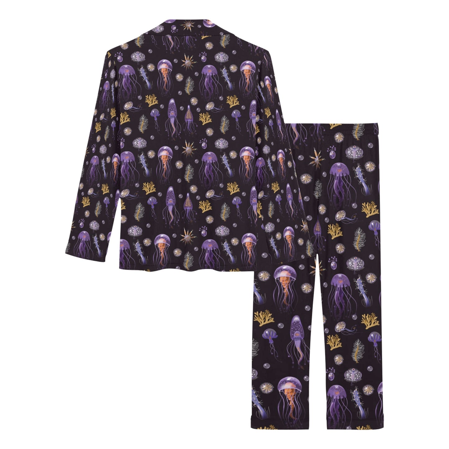 Seaweed With Jelly Fish Print Design LKS305 Women's Long Pajama Set