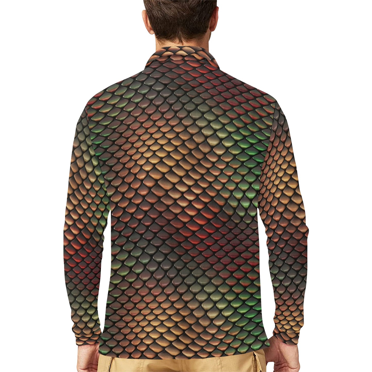 Snake Skin Colorful Print Long Sleeve Polo Shirt For Men's