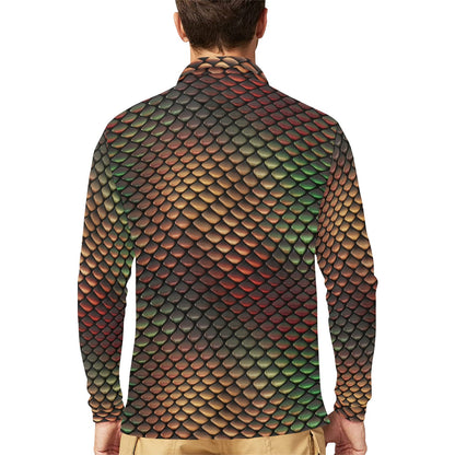 Snake Skin Colorful Print Long Sleeve Polo Shirt For Men's