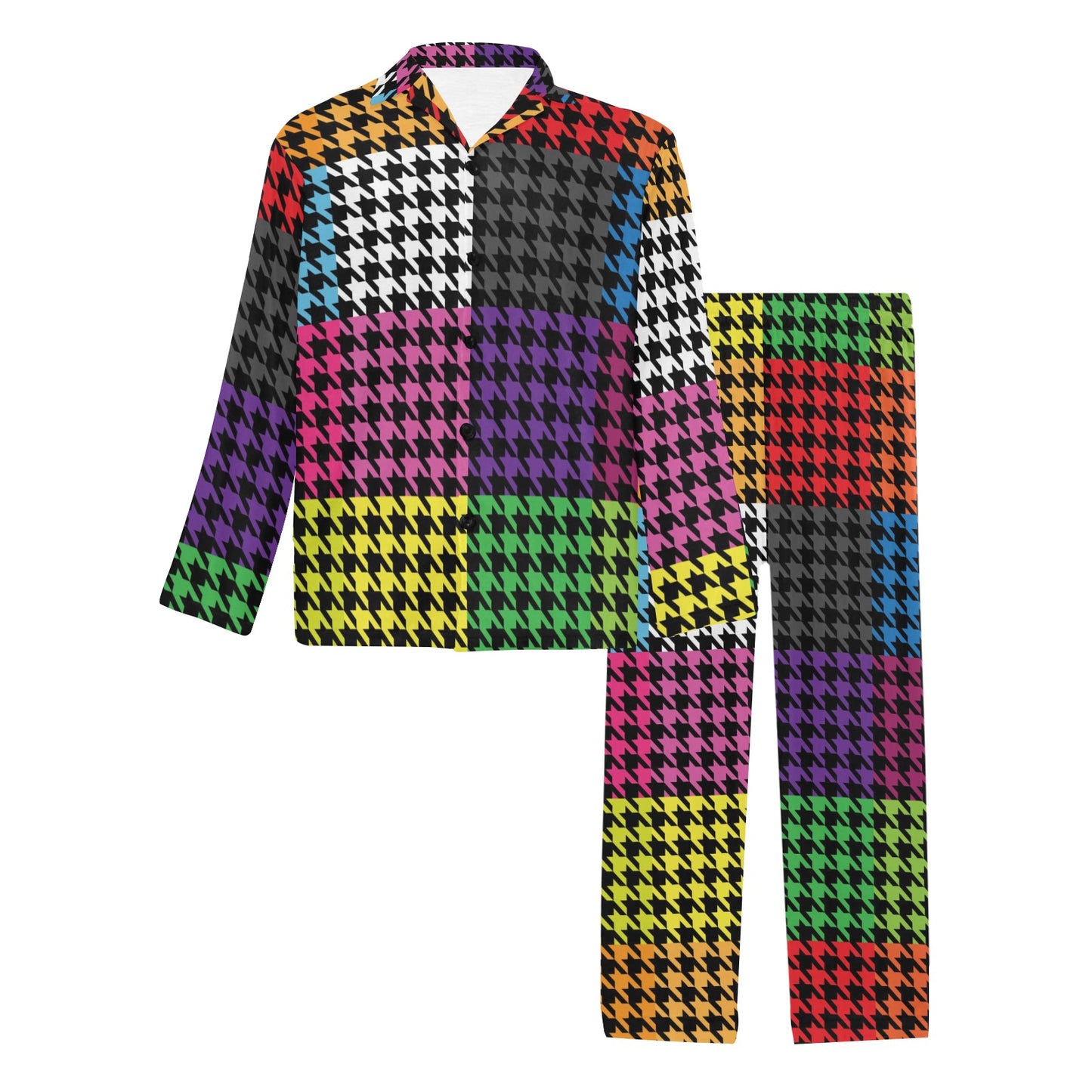 Houndstooth Colorful Pattern Print Design 01 Men's Long Pajama Set