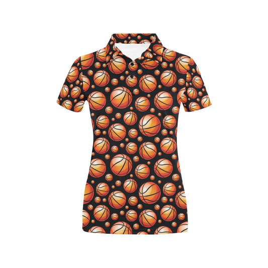Basketball Black Background Pattern Women's Polo Shirt