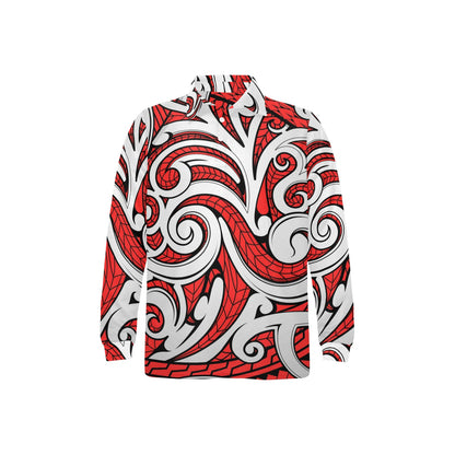 Maori Polynesian Themed Design Print Long Sleeve Polo Shirt For Men's