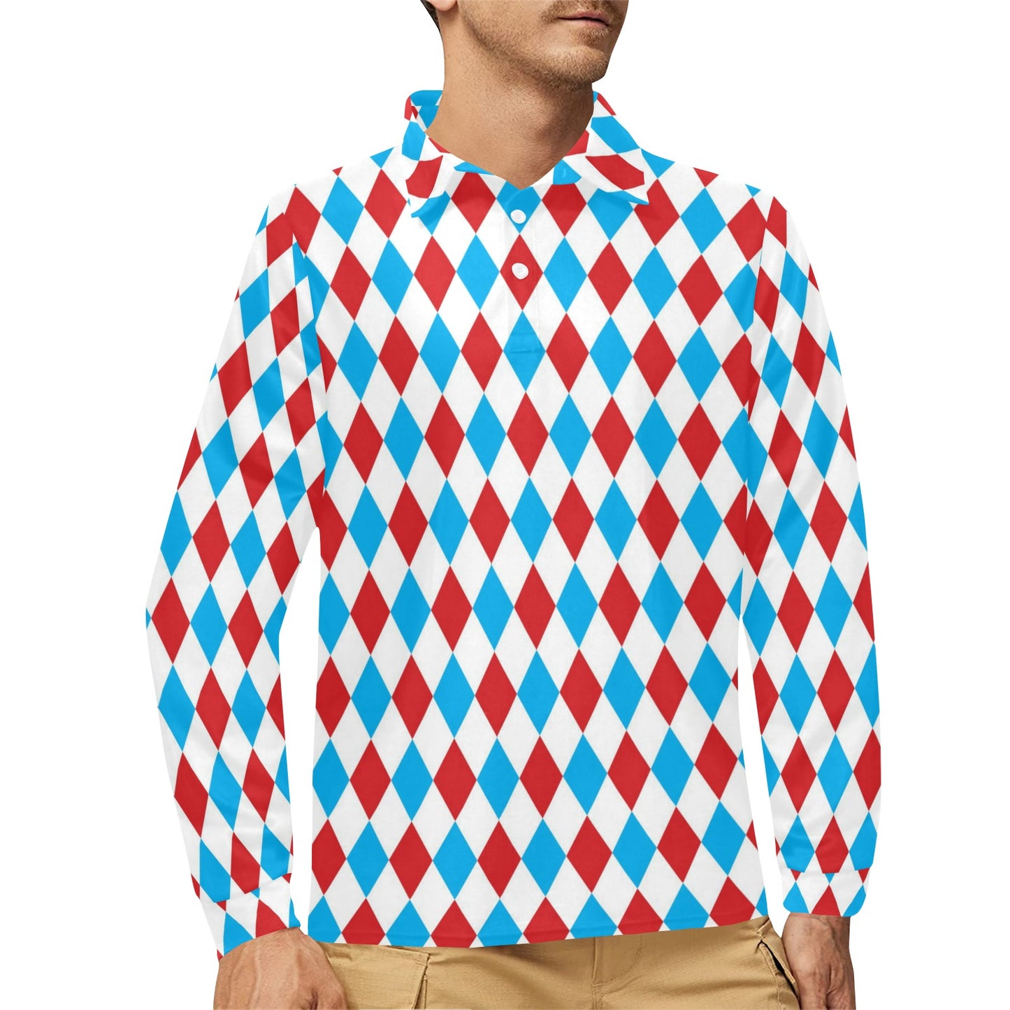 Harlequin Print Design LKS402 Long Sleeve Polo Shirt For Men's