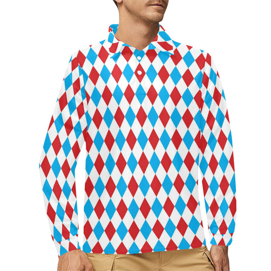 Harlequin Print Design LKS402 Long Sleeve Polo Shirt For Men's