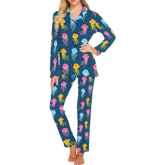 Jellyfish Pattern Print Design 04 Women's Long Pajama Set