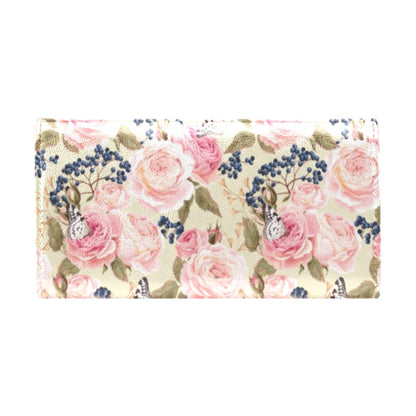 Floral Pink Butterfly Print Women's Trifold Wallet