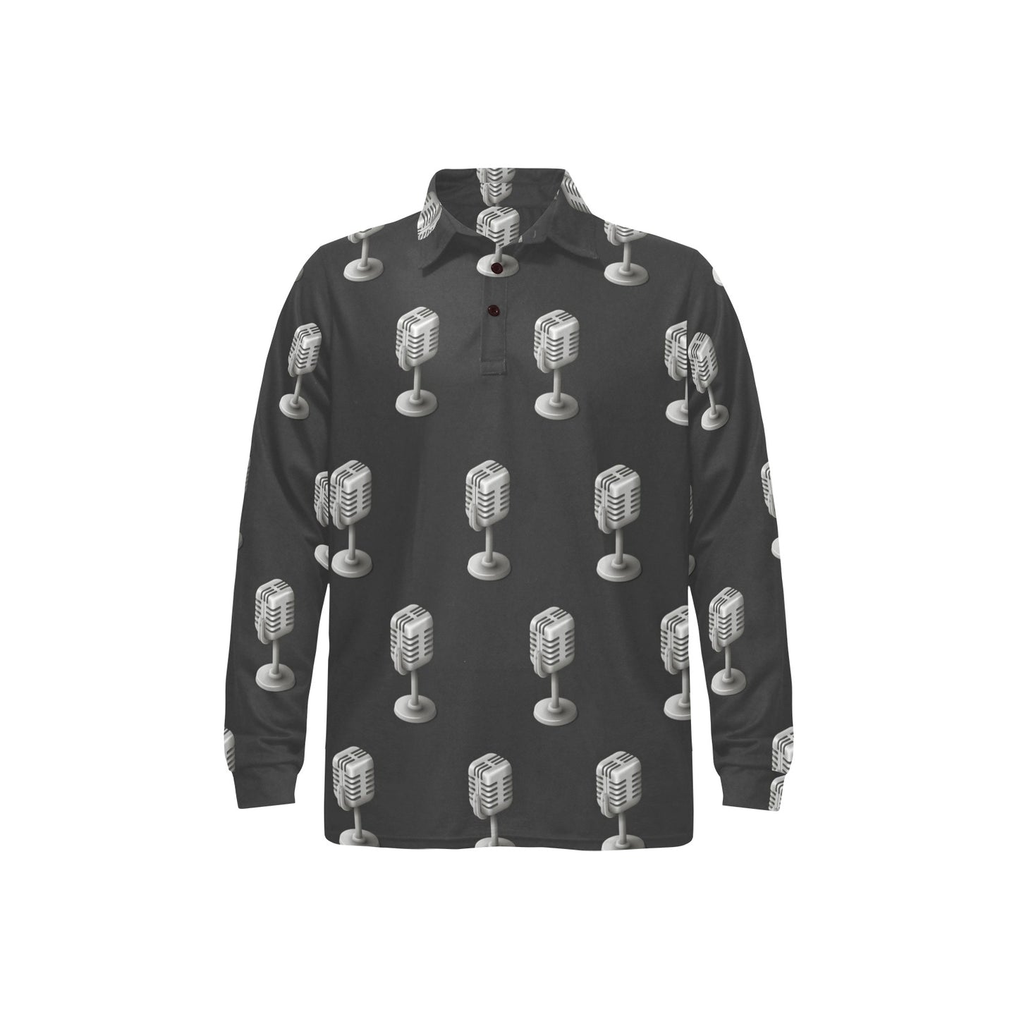Microphone Vintage Pattern Print Design 01 Long Sleeve Polo Shirt For Men's