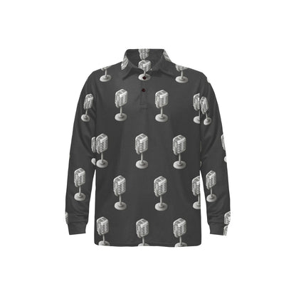 Microphone Vintage Pattern Print Design 01 Long Sleeve Polo Shirt For Men's