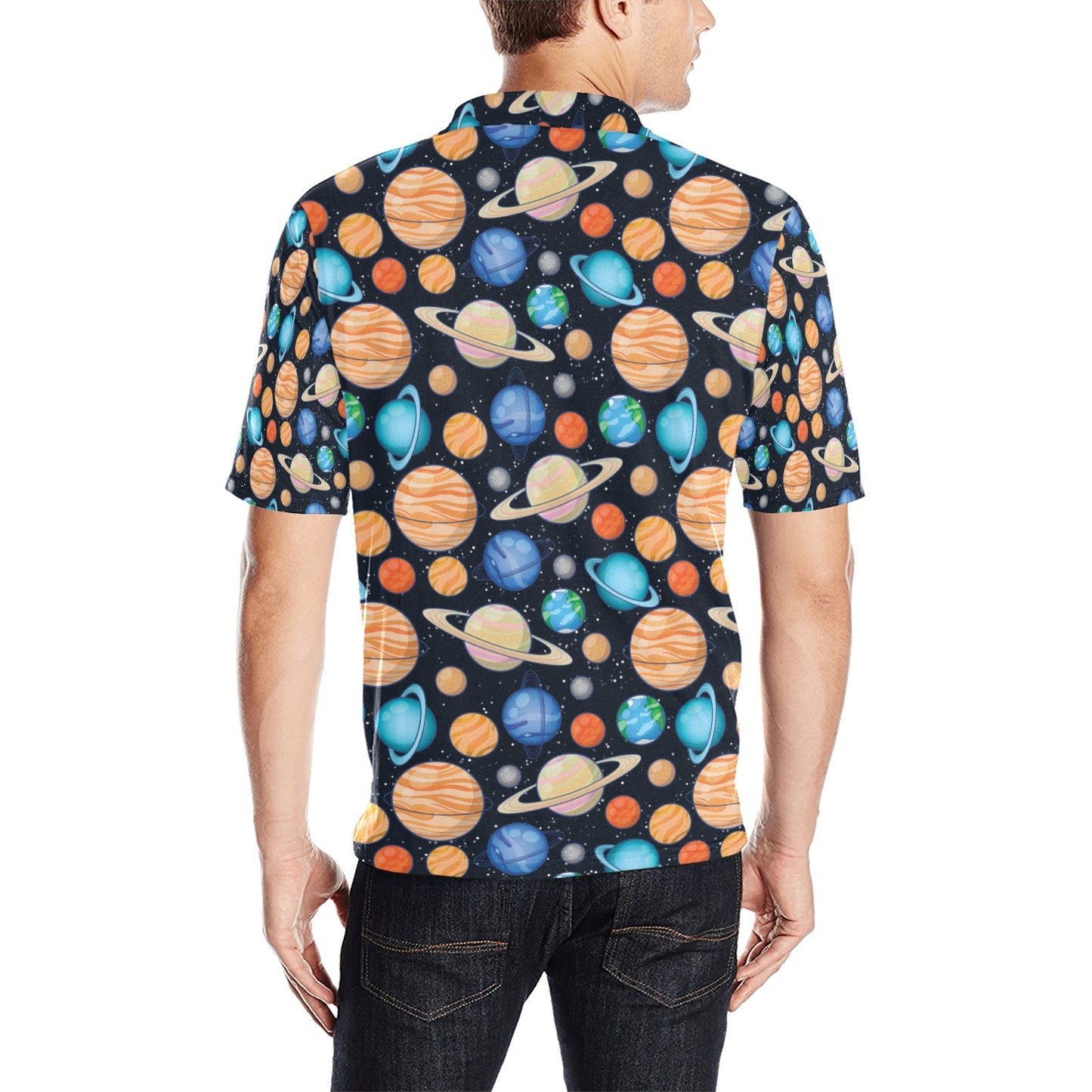 Planet Colorful Print Design LKS301 Men Polo Shirt