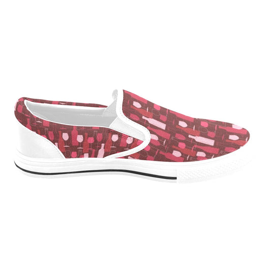 Wine Print Design LKS304 White Slip Ons Canvas Women's Shoes