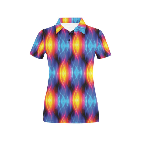 Flame Fire Blue Design Print Women's Polo Shirt
