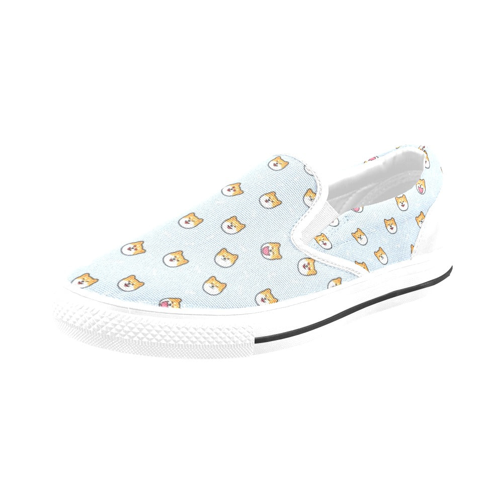 Shiba Inu Print Design LKS3012 White Slip Ons Canvas Women's Shoes