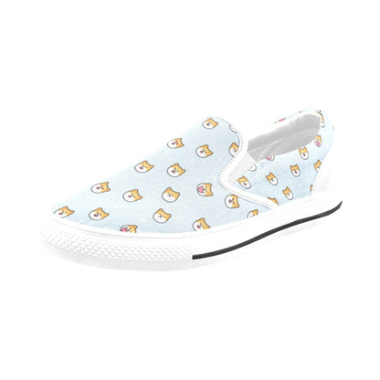 Shiba Inu Print Design LKS3012 White Slip Ons Canvas Women's Shoes