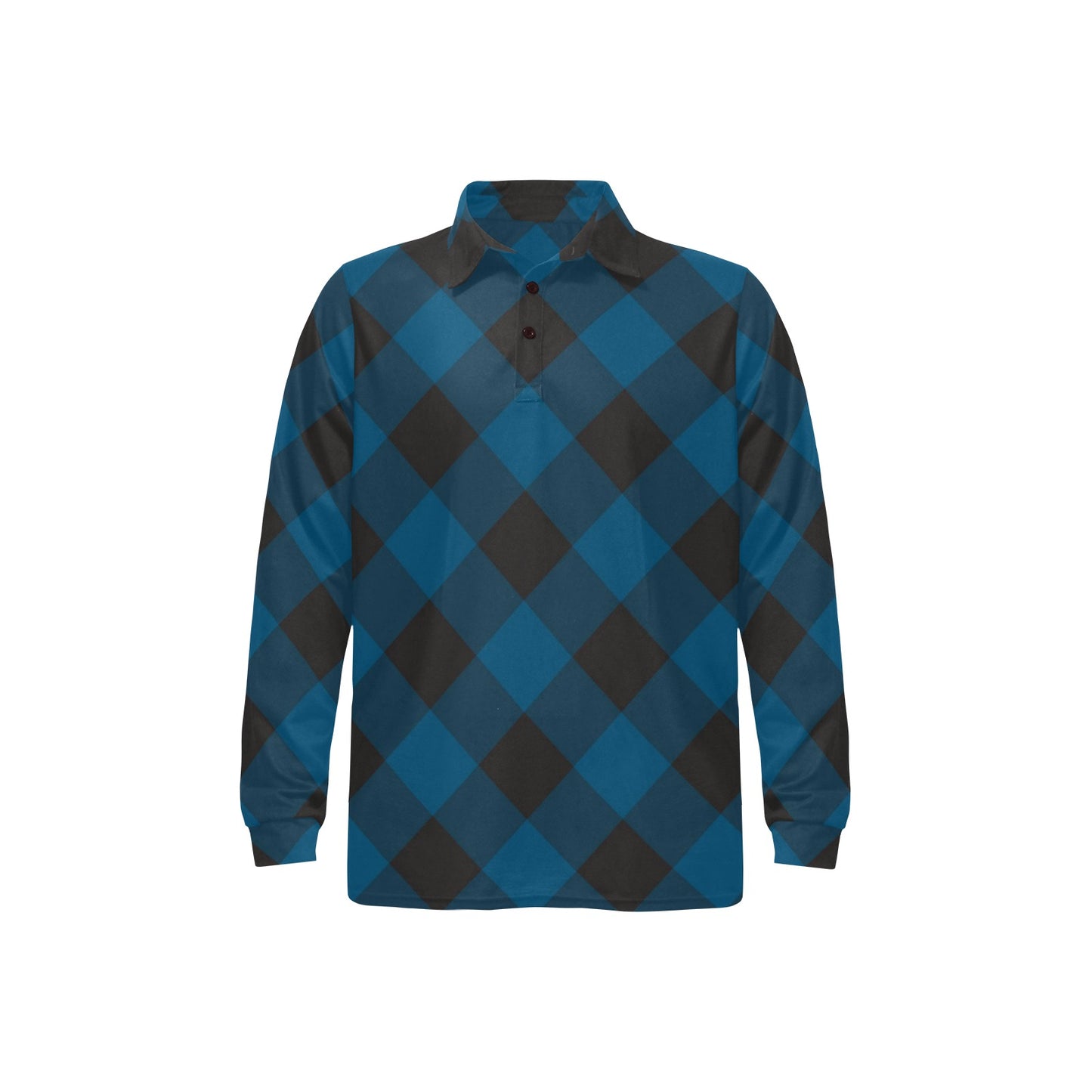 Plaid Blue Pattern Print Design A04 Long Sleeve Polo Shirt For Men's
